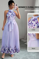 Isabeau | Floral Pleated Halter Maxi Dress