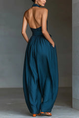 Zafrina - Cross Halter Wide Leg Jumpsuit