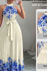 Isabeau | Floral Pleated Halter Maxi Dress