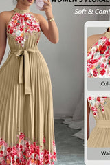 Isabeau | Floral Pleated Halter Maxi Dress
