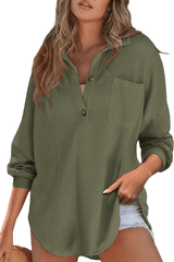Elara – Casual Waffle Knit Button Blouse
