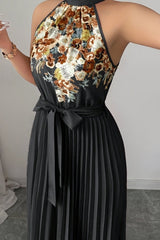 Isabeau | Floral Pleated Halter Maxi Dress