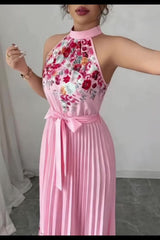 Isabeau | Floral Pleated Halter Maxi Dress