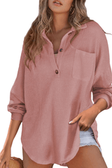 Elara – Casual Waffle Knit Button Blouse