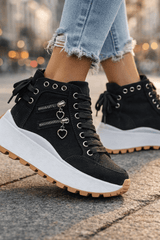 Maia - Denim Platform High-Top Sneakers
