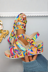 Lunavelle - Printed Platform Wedge Sandals