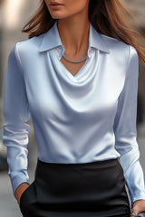 Elegant Satin Blouse with Draped Neckline