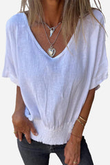 100% Pure Linen Natural Sophistication Short-sleeve Blouse