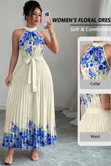 Isabeau | Floral Pleated Halter Maxi Dress