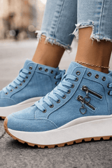 Maia - Denim Platform High-Top Sneakers