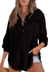 Elara – Casual Waffle Knit Button Blouse