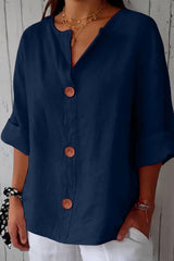 Elina – Relaxed Linen Blend Button Blouse