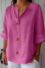 Elina – Relaxed Linen Blend Button Blouse
