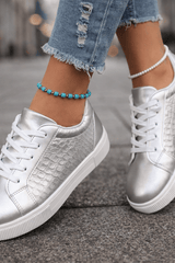 Aurielle - Metallic Luxe Lace-Up Sneakers