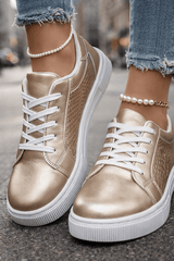 Aurielle - Metallic Luxe Lace-Up Sneakers