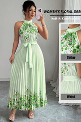Isabeau | Floral Pleated Halter Maxi Dress