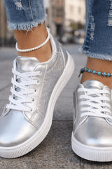 Aurielle - Metallic Luxe Lace-Up Sneakers