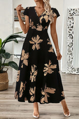 Noir | Black Floral V-Neck Maxi Dress