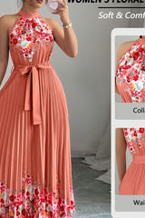 Isabeau | Floral Pleated Halter Maxi Dress