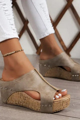 Faith - Elegant Rubber Sole Buckle Wedge Sandals