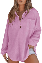 Elara – Casual Waffle Knit Button Blouse