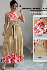 Isabeau | Floral Pleated Halter Maxi Dress
