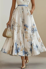 Almira – Elegant Pleated Floral Midi Dress