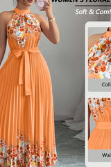 Isabeau | Floral Pleated Halter Maxi Dress