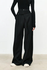Asymmetric Layer Button Straight Leg Dress Pants