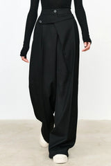 Asymmetric Layer Button Straight Leg Dress Pants