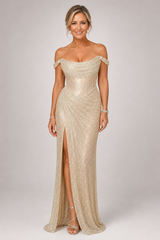 Aurélia – Golden Glamour Evening Gown