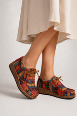 Renata-Patchwork Lace-Up Loafers