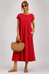 Alba-Cap Sleeve Midi Dress