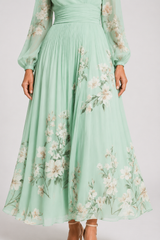 Elaria – Graceful Floral Pleated Maxi Dress