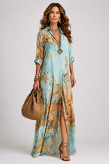 Azura-Printed Shirt Maxi Dress