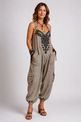 Zariya-Embroidered Harem Jumpsuit