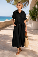 Valeria-Button Shirt Maxi Dress