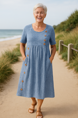 Mariselle – Coastal Stripe Button Midi Dress