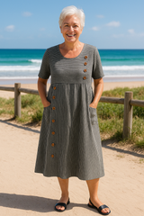 Mariselle – Coastal Stripe Button Midi Dress
