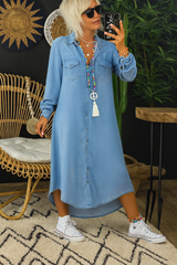Leena - Long-sleeved Denim Maxi Dress