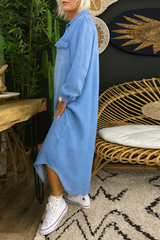 Leena - Long-sleeved Denim Maxi Dress