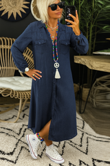 Leena - Long-sleeved Denim Maxi Dress