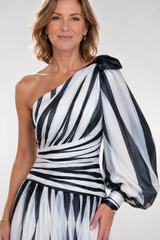 Monara – Statement Stripe One-Shoulder Maxi Dress