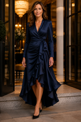 Noctara – Satin Cascade Wrap Dress