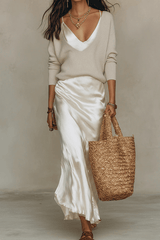 Elena - Midi Satin Dress with Included Sweater