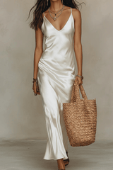 Elena - Midi Satin Dress with Included Sweater