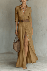 Elara – Button-Front Pleated Maxi Dress