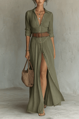Elara – Button-Front Pleated Maxi Dress