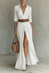 Elara – Button-Front Pleated Maxi Dress