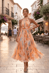 Celeste - Watercolour Bloom Halter Maxi Dress